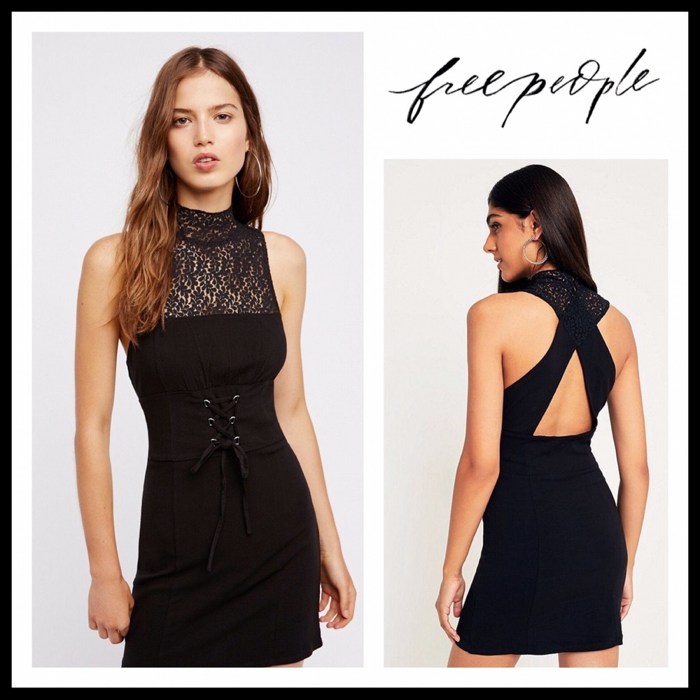FREE PEOPLE BLACK BODYCON BOHO MINI DRESS A2C - Picture 8 of 8
